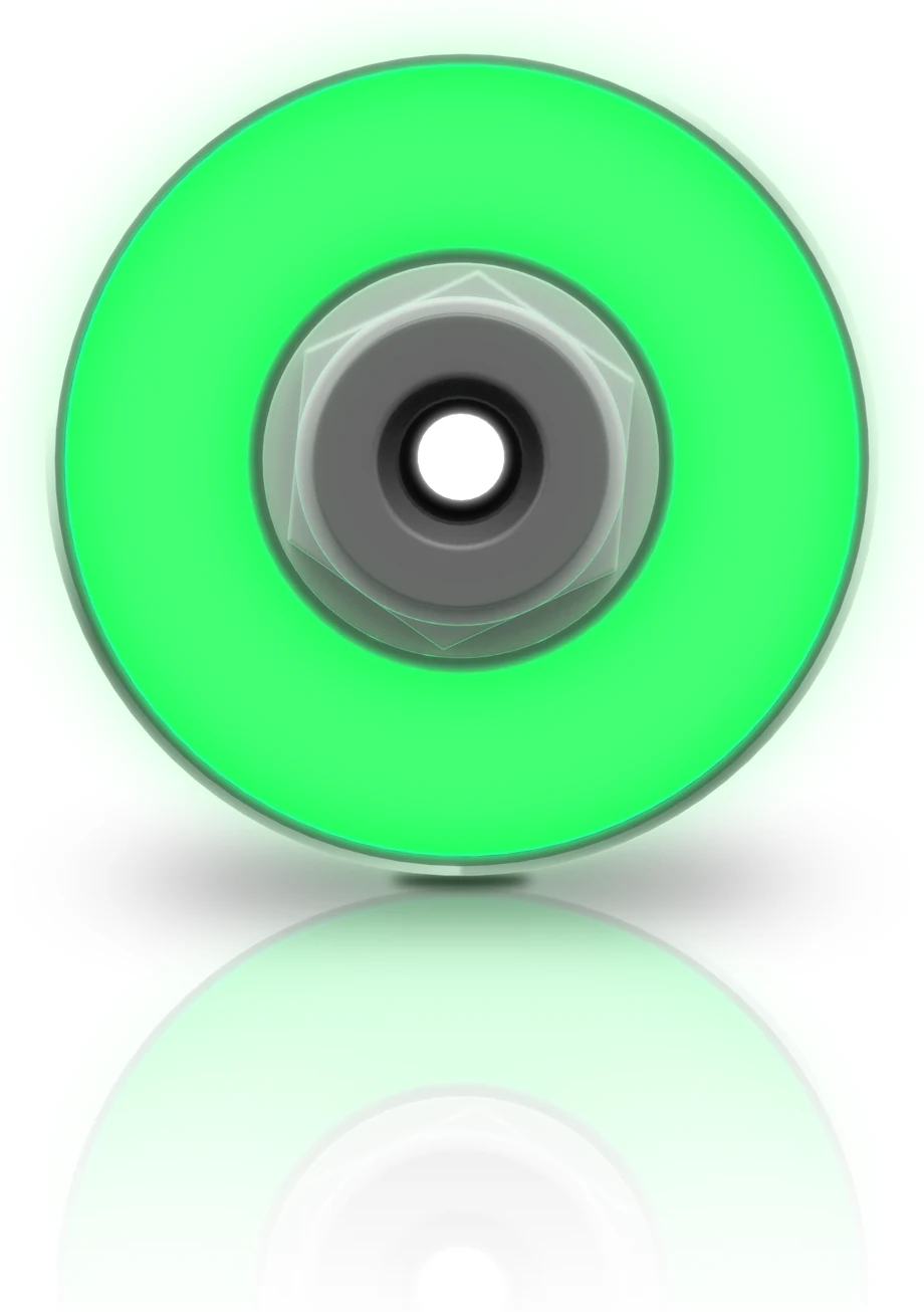 Close-up of the indicator ring on the SKWEIT® in-line UVC unit, lit green to show the unit is sterilising while water is flowing