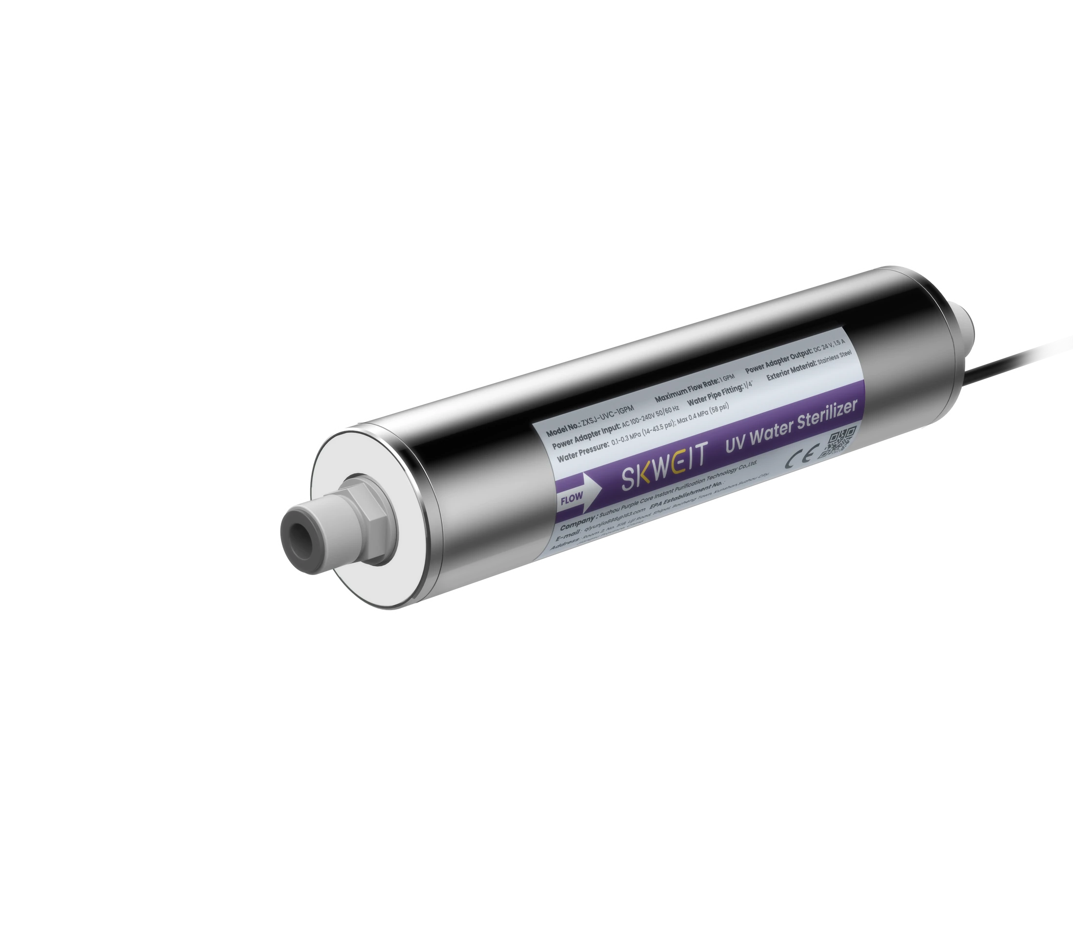 SKWEIT 1 GPM UVC-LED water treatment module, 45-degree view
