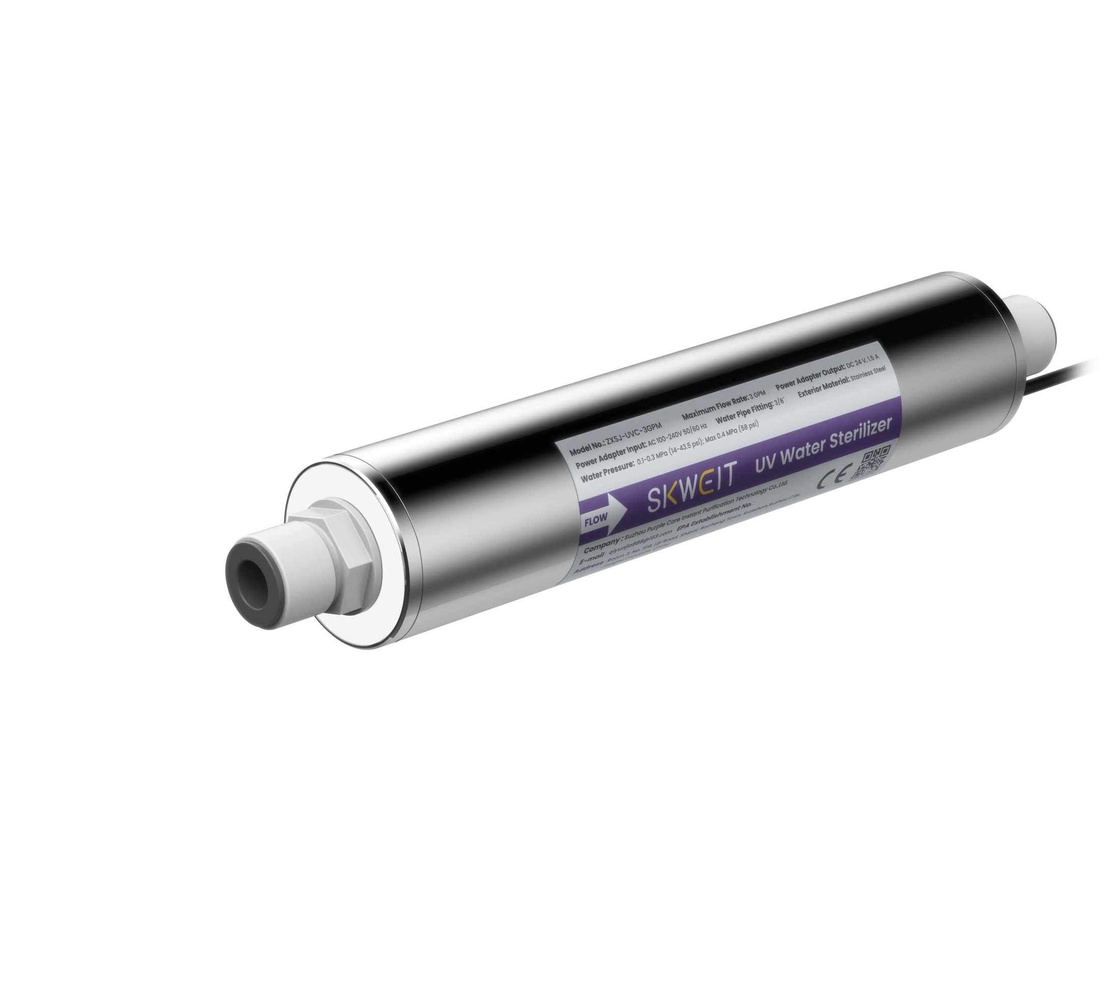 SKWEIT 3 GPM UVC-LED water treatment module, 45-degree view